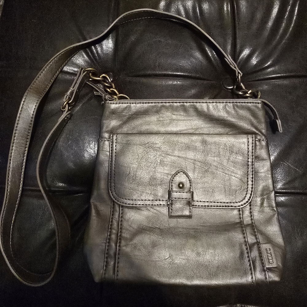 Fossil Relic Metallic Goldish Leather Shoulder Bag